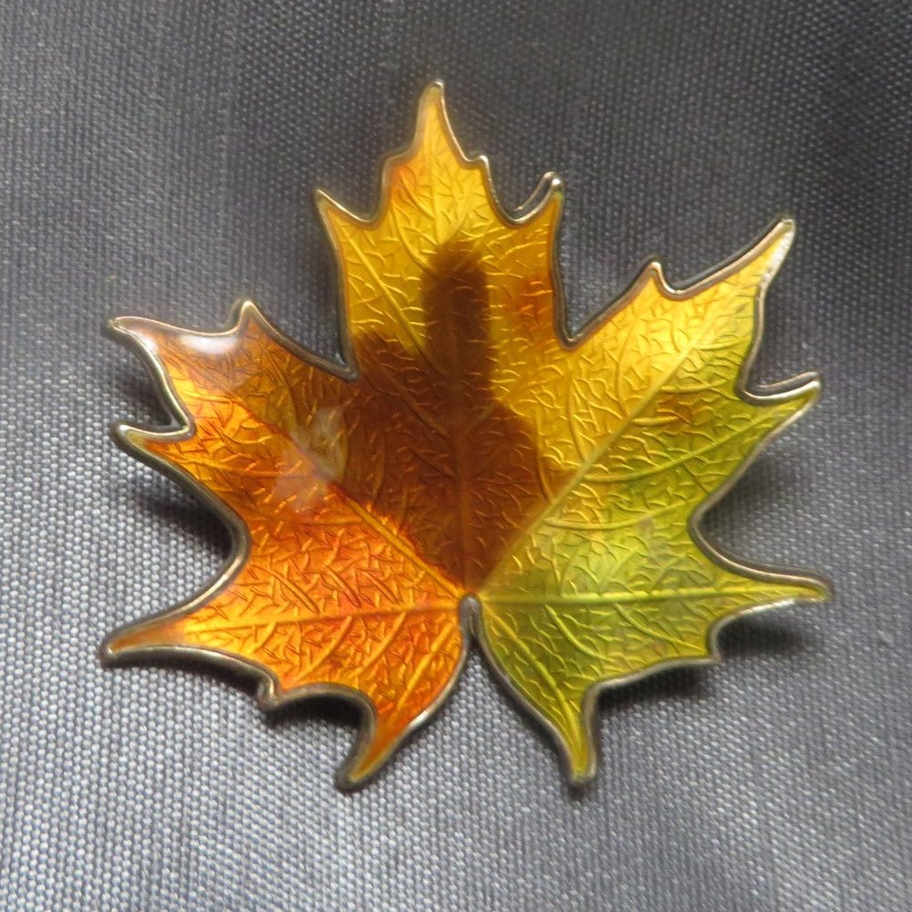 ❤️Vintage Hroar Prydz Norway Sterling 925 Orange Yellow Green Brown Brooch Pin